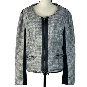 Elle X-Large Zip Blazer Jacket Zip Front Long Sleeve Lined Pockets Fringe Edges